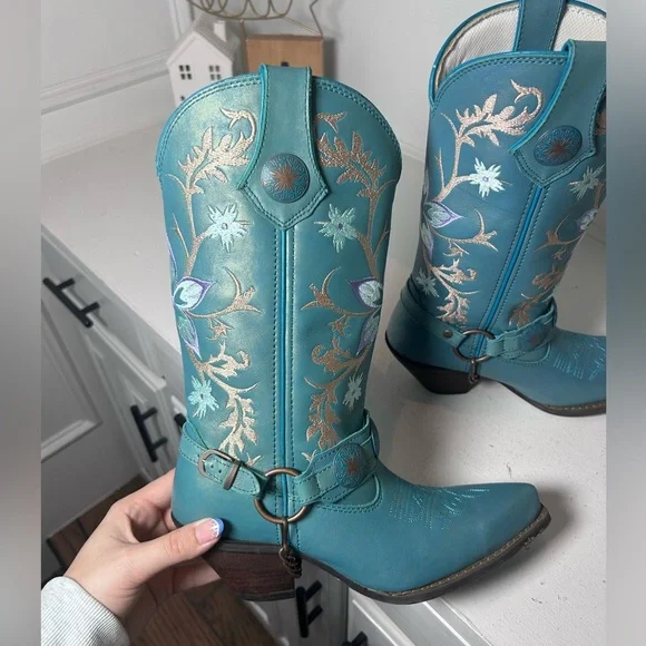 Durango Women’s Turquoise Harness Western Boots 6.5M Floral Embroidered Cowgirl - Picture 6 of 8